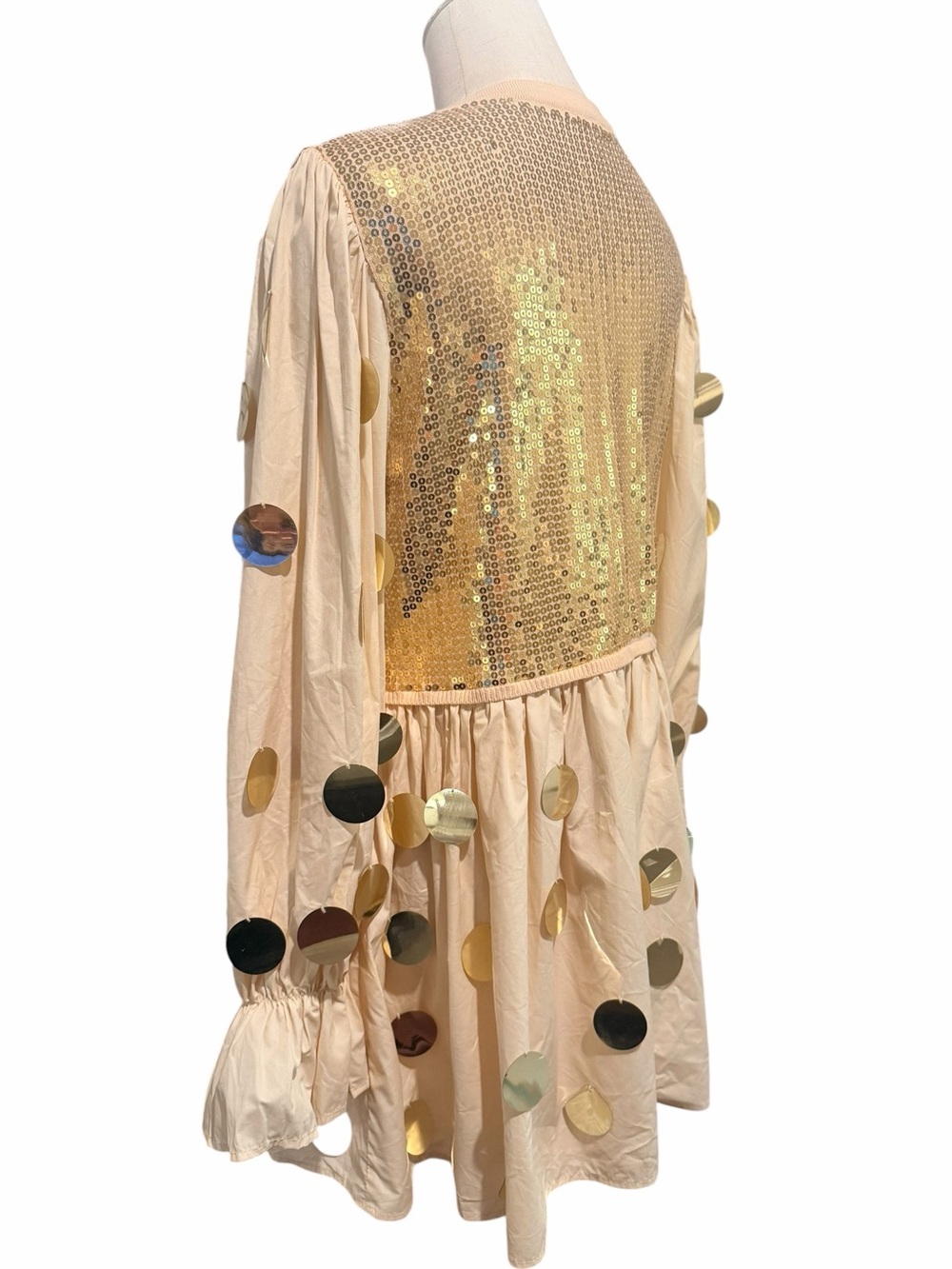 Queen of Sparkles Gold Paillette Sequin Babydoll Dress Long Sleeve S - Picture 8 of 16